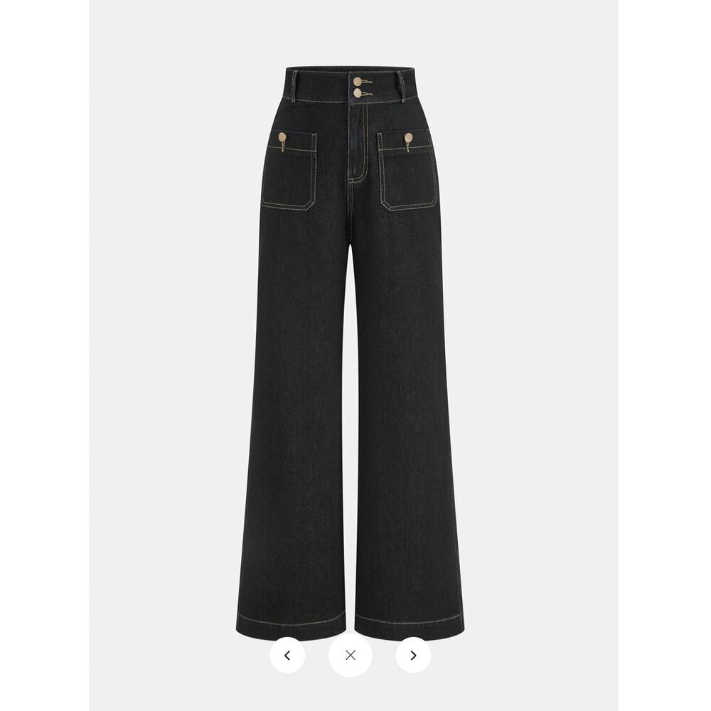 NWT Commense High-Waisted Double-Button Straight-Leg Denim Pants Sz M